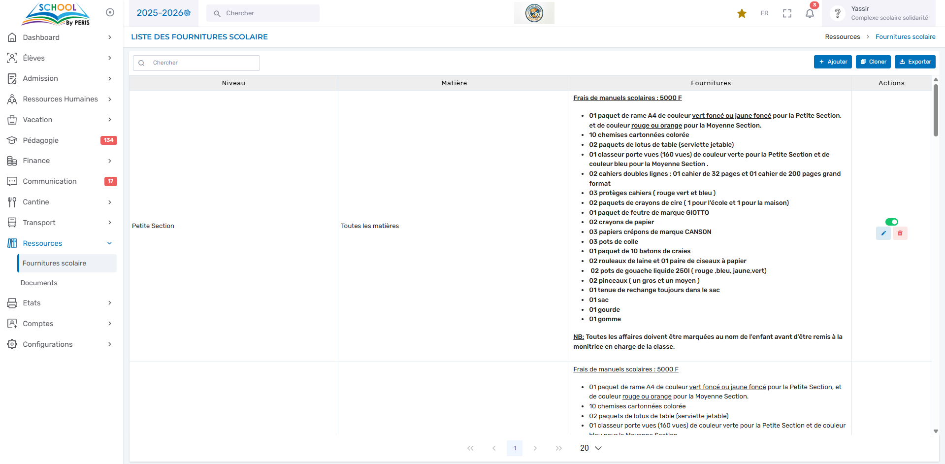 Fournitures Scolaires