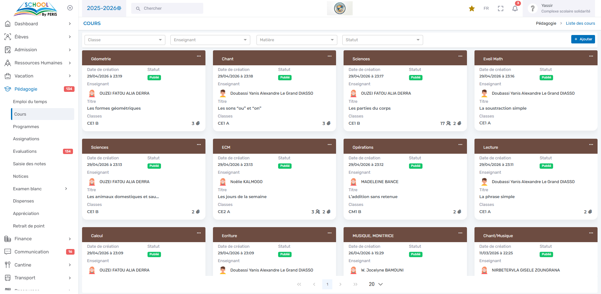 Contenu des cours publiés par les enseignants — PERIS SCHOOL