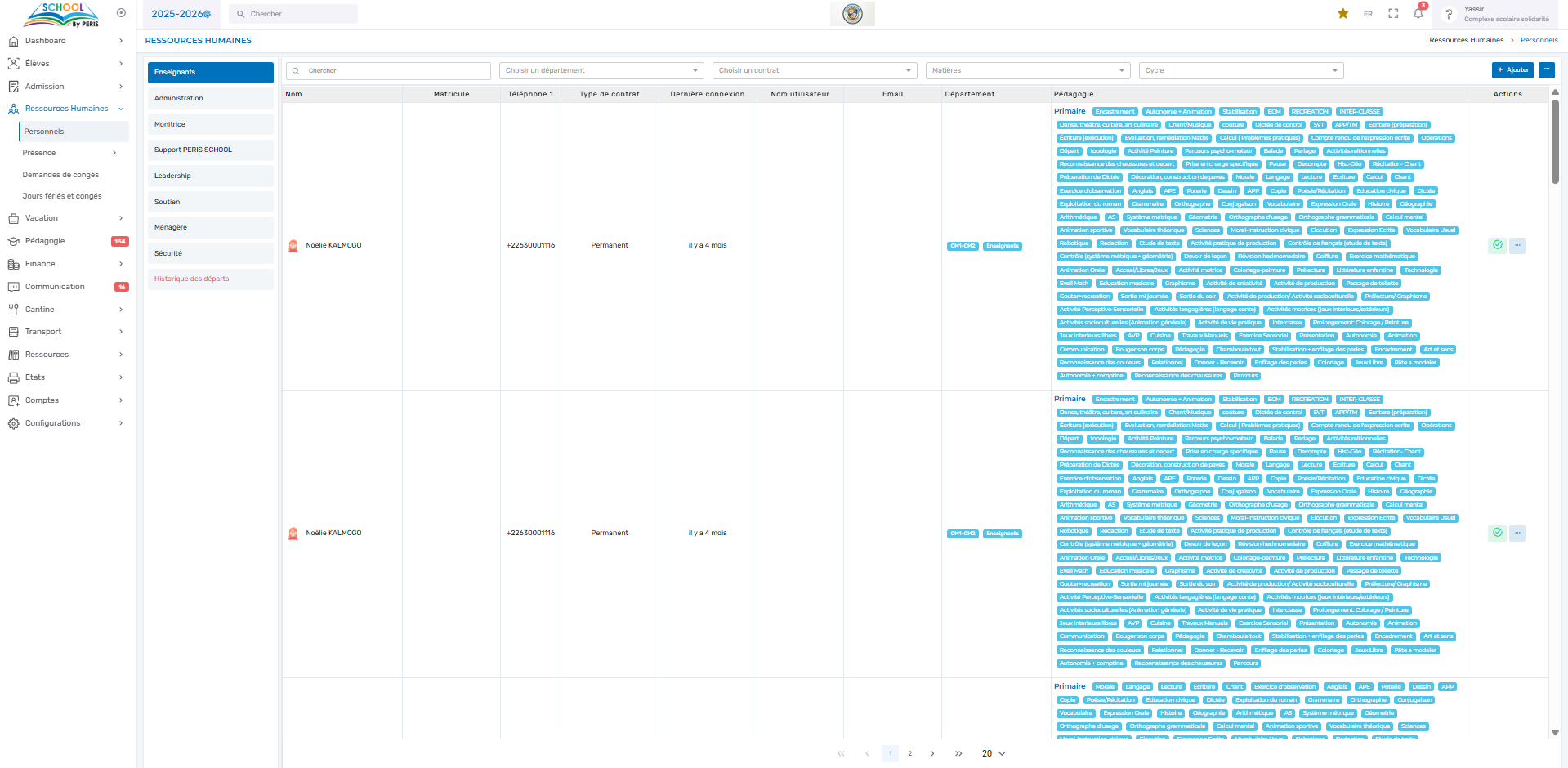Liste du personnel enseignant — PERIS SCHOOL